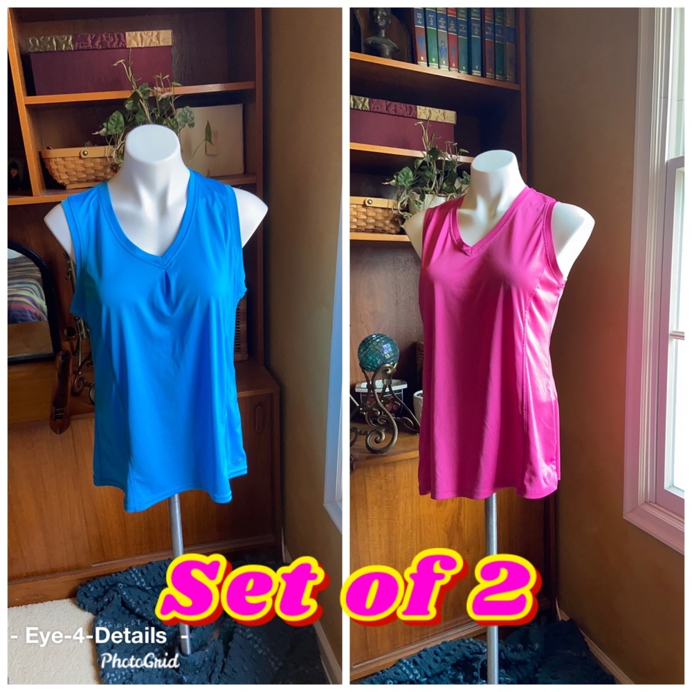 SET OF 2 C9 CHAMPION L WORKOUT TANK TOPS PINK BLUE